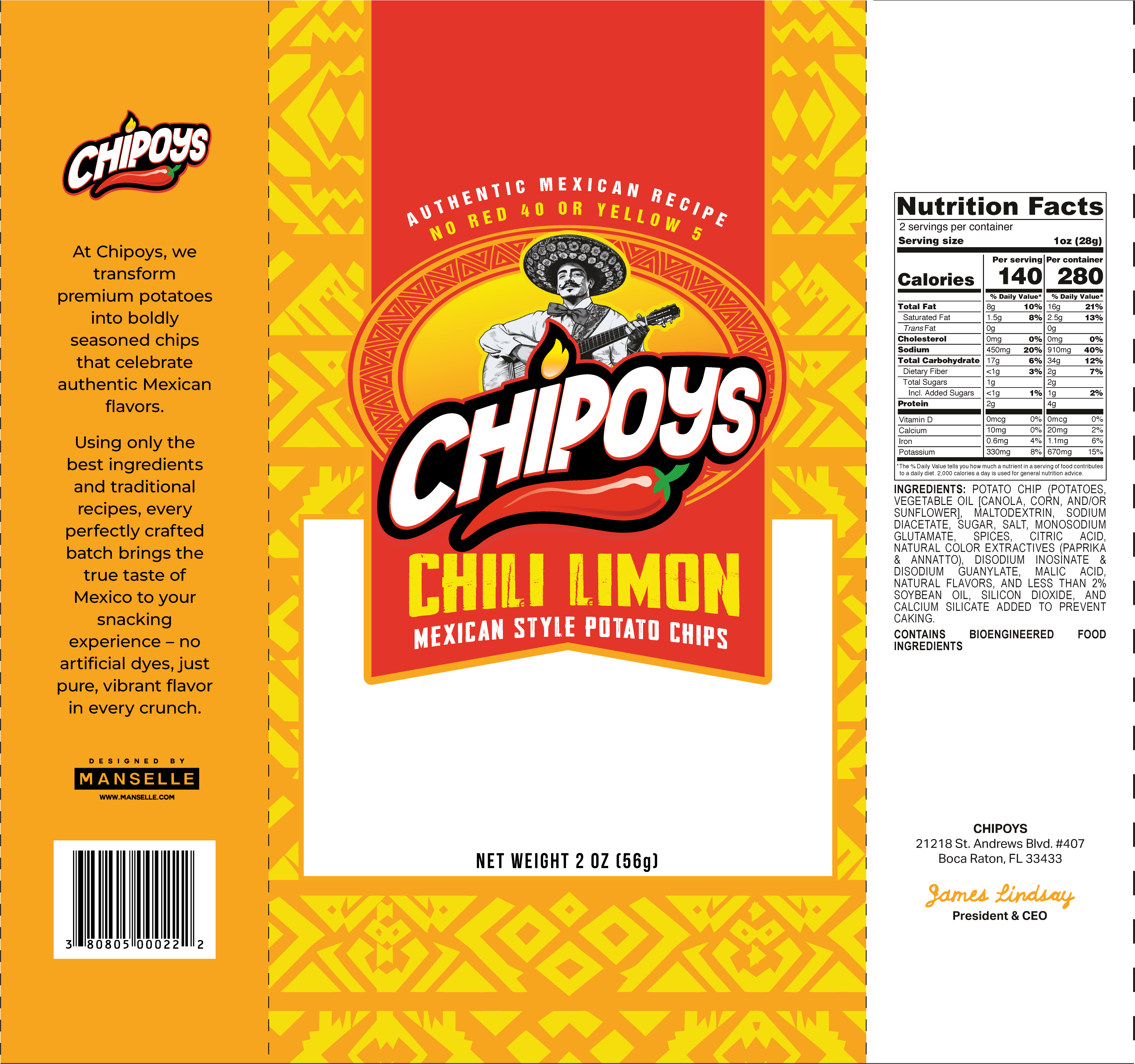 Chipoys Chili Limón Mexican Style Potato Chips, 2.5oz Bag