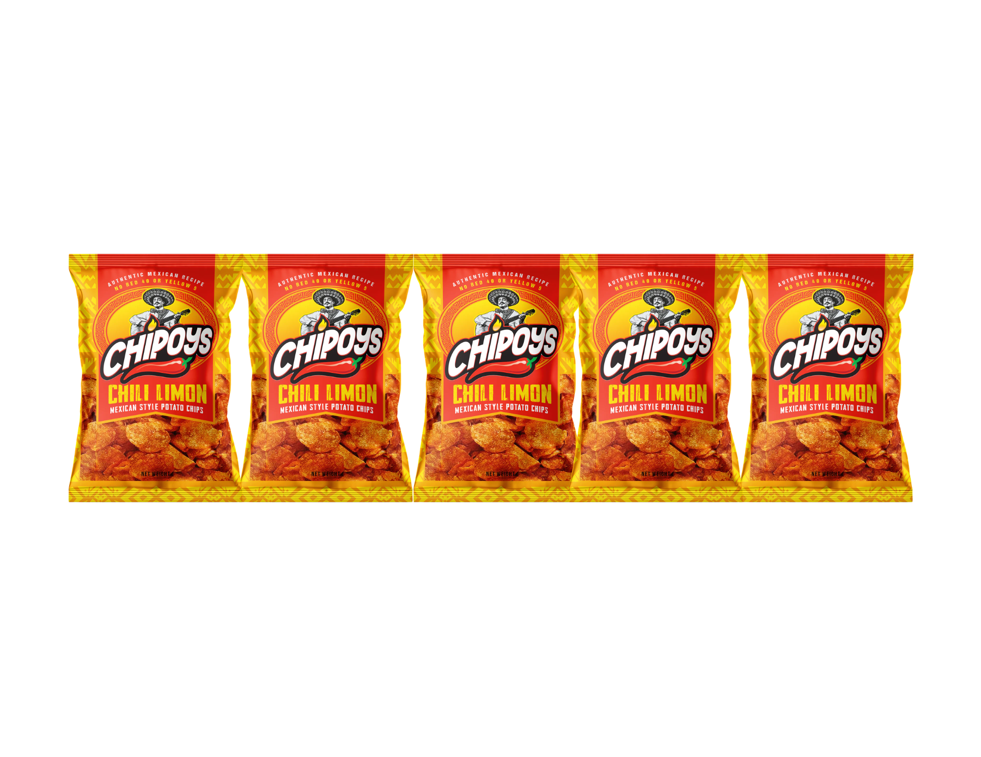 Chipoys Chili Limón Mexican Style Potato Chips, 2.5oz (5-Pack)