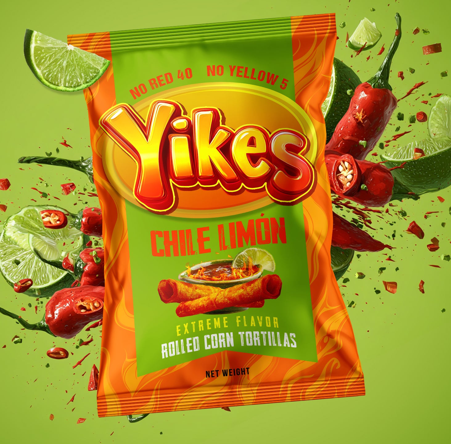 Yikes Chile Limón Chips – Spicy Chili Lime Snack, 4oz Bags (Case of 10)