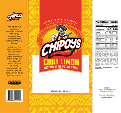 Chipoys Chili Limón Mexican Style Potato Chips (2.5oz) (10 Bags)