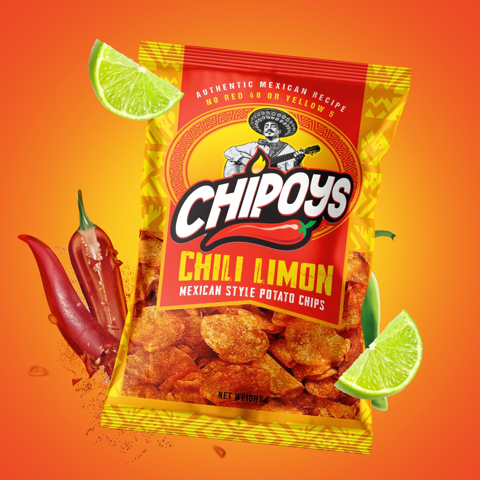 Chipoys Chili Limón Mexican Style Potato Chips, 2.5oz Bag
